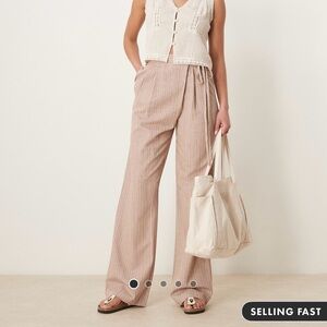 ASOS Design Tall Tailored Wrap Tie Pants with Linen in Mink Stripe